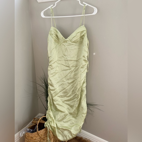 Zara Lime green Satin ruched dress size L - Picture 7 of 13